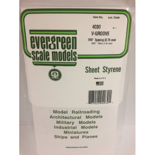 Evergreen White Polystyrene V-Groove Siding Sheet 0.030 x 6 x 12" / 0.76mm x 15cm x 30cm (1)