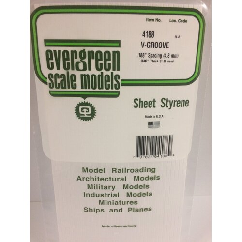 Evergreen White Polystyrene V-Groove Siding Sheet 0.188 x 6 x 12" / 4.8mm x 15cm x 30cm (1)