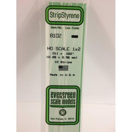 Evergreen White Polystyrene HO Scale Strip 0.011 x 0.023 x 14" (10)