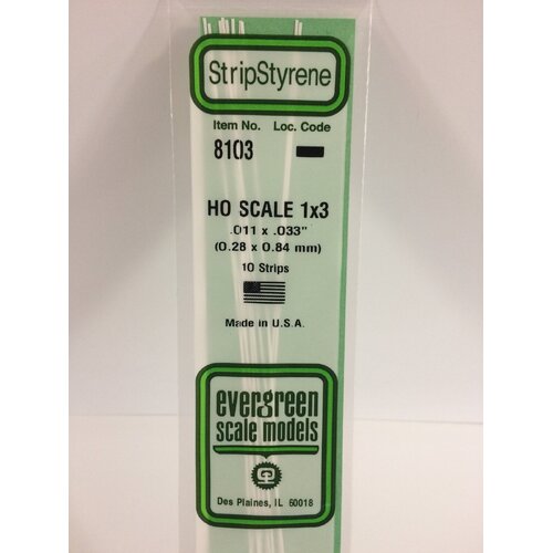 Evergreen White Polystyrene HO Scale Strip 0.011 x 0.034 x 14" (10)