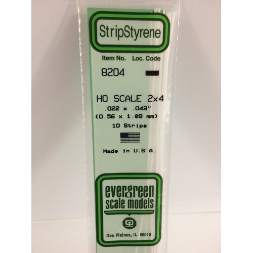 Evergreen White Polystyrene HO Scale Strip 0.023 x 0.046 x 14" (10)