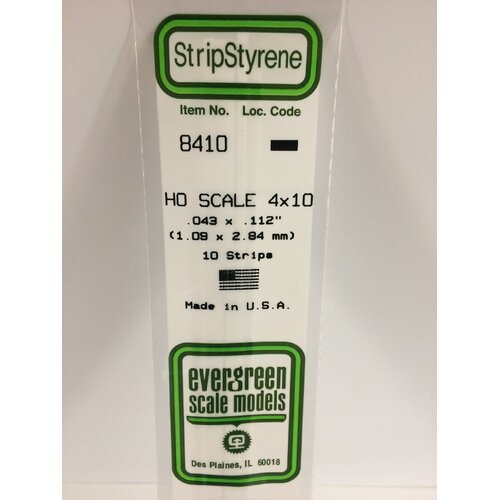 Evergreen White Polystyrene HO Scale Strip 0.046 x 0.115 x 14" (10)