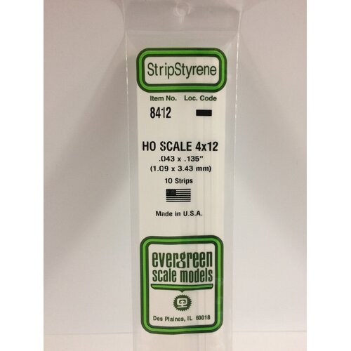 Evergreen White Polystyrene HO Scale Strip 0.046 x 0.138 x 14" (10)