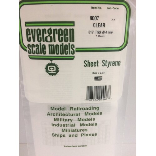 Evergreen Clear Polystyrene Sheet 0.015 x 6 x 12" / 0.38mm x 15cm x 30cm (2)