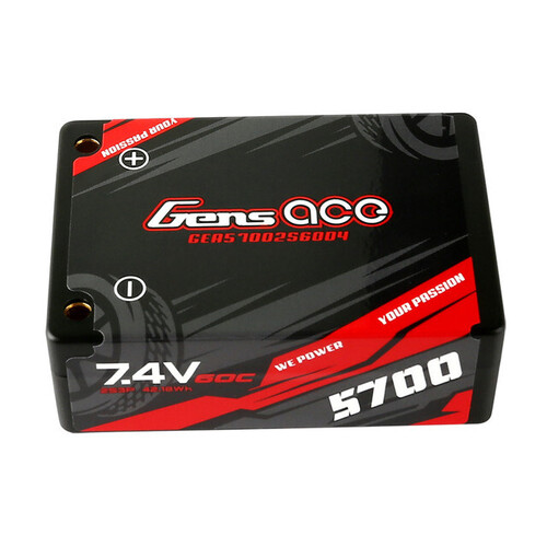 Gens Ace 2S 5700mAh 7.4V 60C Hardcase/4mm bullet Saddle LiPo Battery (Deans)