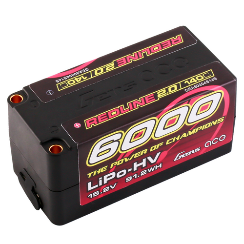 Gens Ace 4S Redline 2.0 6000mAh 140C 15.2V Hardcase Lipo Battery (5.0mm Bullet)