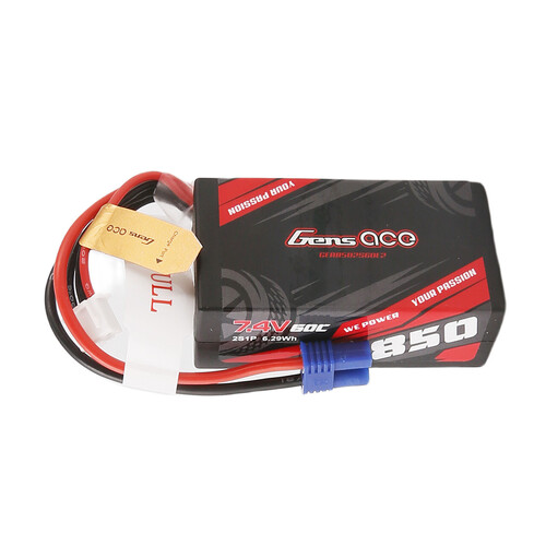 Gens Ace 2S 850mAh 60C 7.4V Hardcase/Hardwired Lipo Battery (EC2)