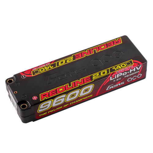 Gens Ace 2S Redline 2.0 9600mAh 140C 7.6V Hardcase Lipo Battery (5.0mm Bullet)