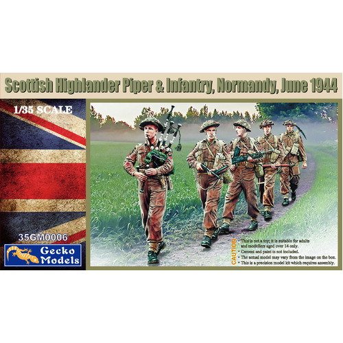 Gecko 1/35 Scottish Highlander Piper & Infantry, Normandy, June 1944 Plastic Model Kit