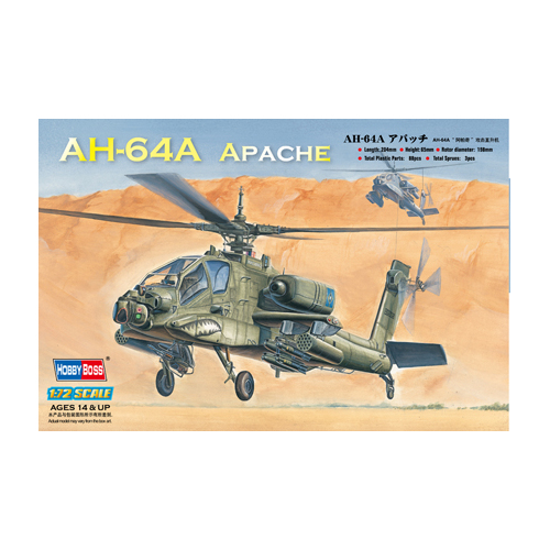 HobbyBoss 1/72 AH-64A Apache Attack Helicopter Plastic Model Kit [87218]