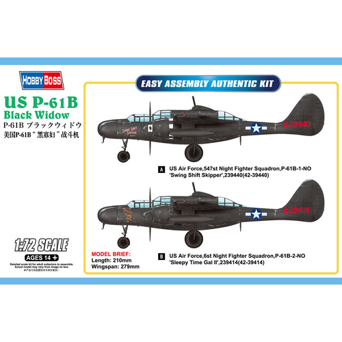 HobbyBoss 1/72 US P-61B Black Widow Plastic Model Kit [87262]