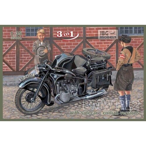 IBG 1/35 BMW R12 with sidecar - civilian version (3 in 1) Plastic Model Kit [35001]