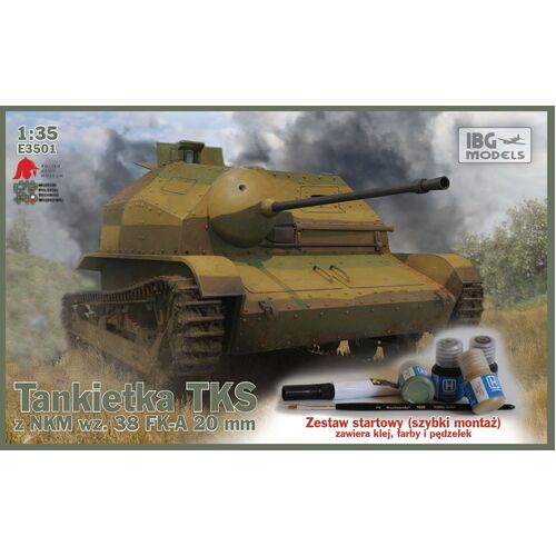 IBG 1/35 TKS Tankette with 20mm Gun Quick Build Tracks with Hataka paint set, brush and glue [E3501]