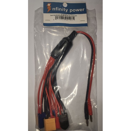 Infinity Power XT60 to Deans, EC3, EC5, TRX, Tamiya, Mini Tamiya,  XT90, JST and Futaba J Servo - 9 Lead