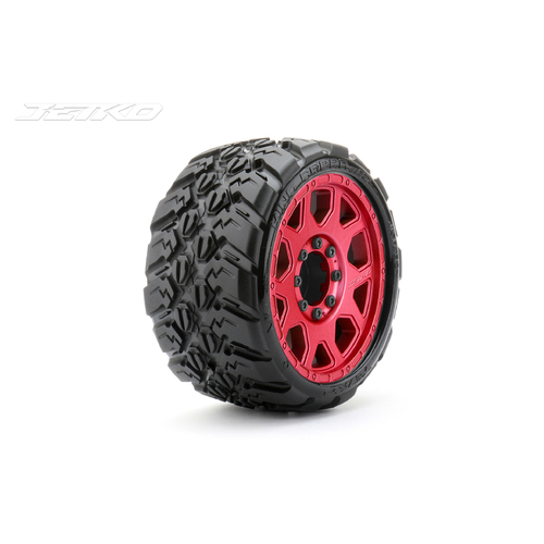 Jetko 1/8 SGT 3.8 EX-KING COBRA Tyres (Claw Rim/Metal Red/Med Soft/Belted/17mm 0 o/s) [1602CRMSGBB1]