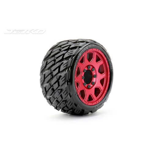 Jetko 1/8 SGT 3.8 EX-ROCKFORM Tyres (Claw Rim/Metal Red/Med Soft/Belted/17mm 0 o/s) [1603CRMSGBB1]