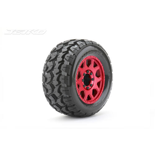 Jetko 1/8 MT 3.8 EX-TOMAHAWK Tyres (Claw Rim/Metal RED/Med Soft/Belted/17mm 0 o/s) [1801CRMSGBB1]