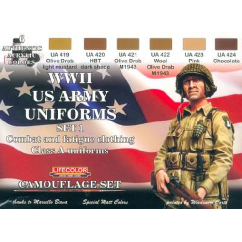 Lifecolor WWII US Army #1 Uniforms Class A Acrylic Paint Set