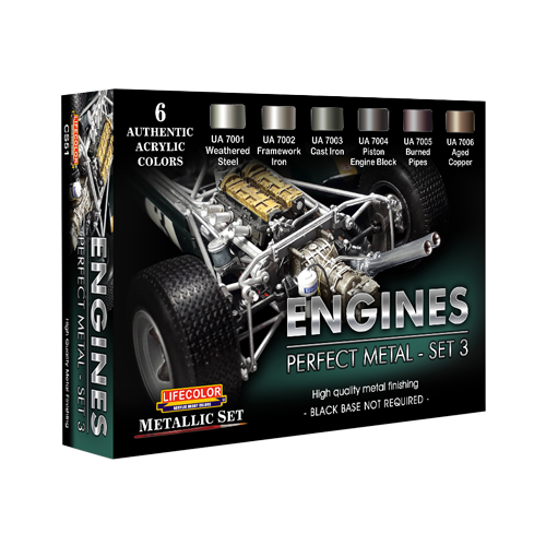 LifeColor Engines Perfect Metal Set 3 6 Colour Acrylic Paint Set