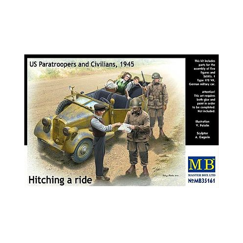 Master Box 1/35 Hitch on the road. US Paratroopers and Civilians Plastic Model Kit