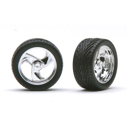 Pegasus 1/24 "Tri-Blades" Rims W/Tires Chrome for Scale Models [1202]