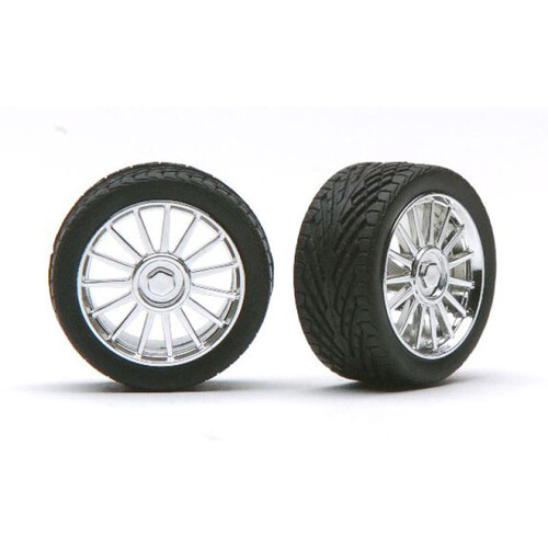 Pegasus 1/24 "Spiders" Rims W/Tires Chrome for Scale Models [1206]