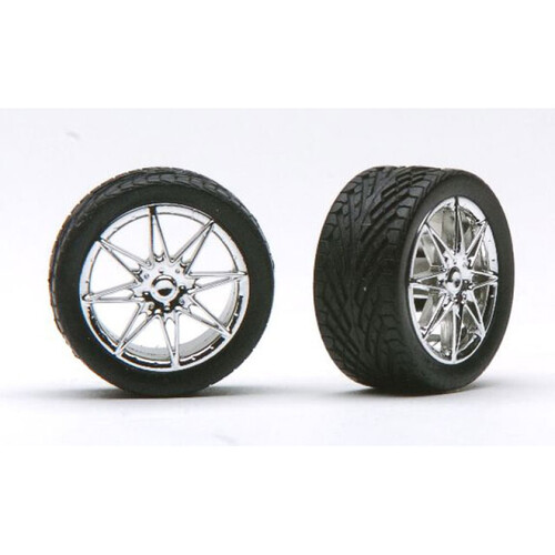 Pegasus 1/24 "Diamante's" Rims W/Tires Chrome for Scale Models [1254]