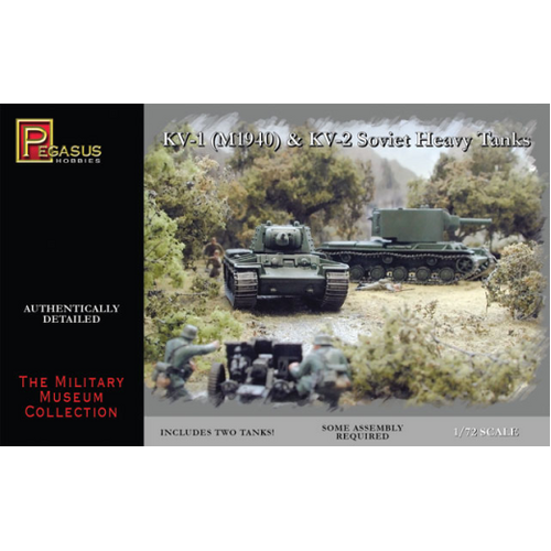 Pegasus 1/72 KV-1 (M1940) & KV-2 Soviet HeavyTanks (2) Plastic Model Kit [7665]