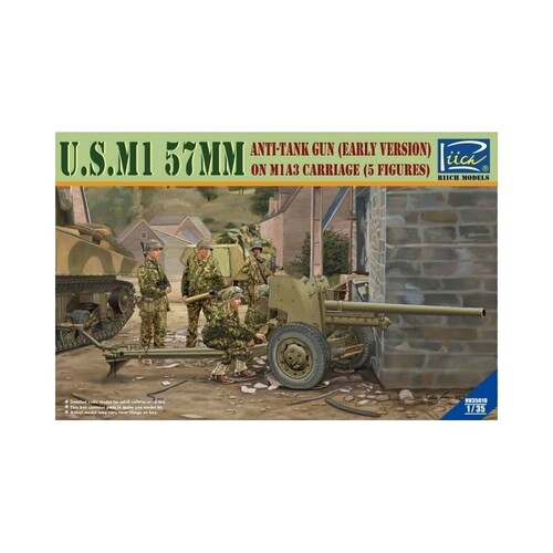 Riich Models 1/35 U.S. M1 57mm anti-tank Gun early version on M1A3 Carriage w/Crew (5 Figs)