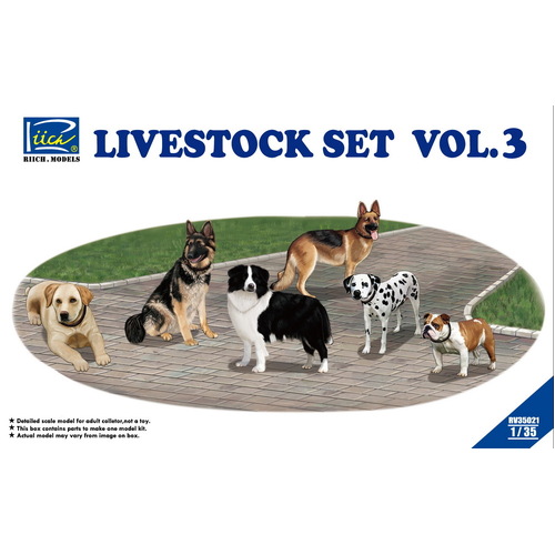 Riich Models 1/35 Livestock Set Vol.3 (six dogs) Plastic Model Kit