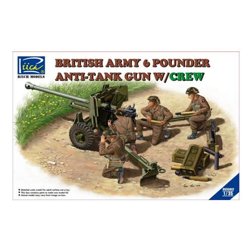 Riich Models 1/35 British Army 6 Pounder Infantry Anti-tank Gun w/Crews (4 Figs) Model Kit