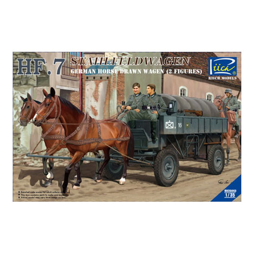 Riich Models 1/35 German Hf.7 Horse drawn Steel field wagen w/2 Horses & 2 Figures