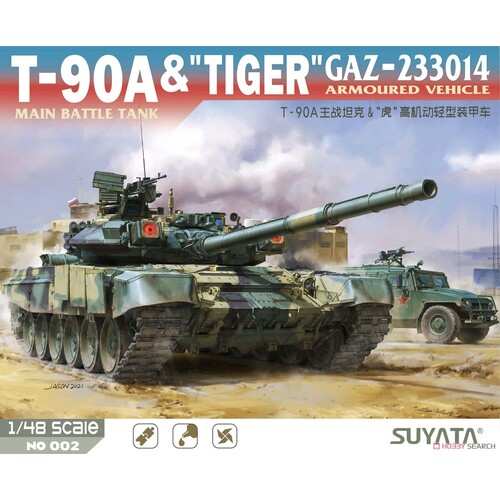 Suyata 1/48 T-90A Main Battle Tank & "Tiger" Gaz-233014 Armoured Vehicle Plastic Model Kit