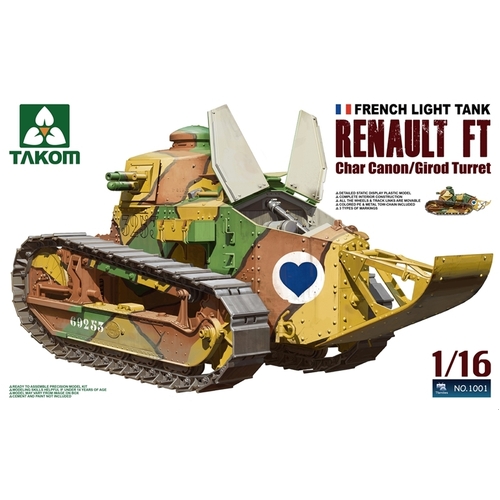 Takom 1/16 French Light Tank Renault FT char canon/Girod turret Plastic Model Kit