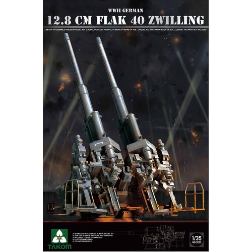 Takom 1/35 WWII German 12.8 cm FlaK 40 Zwilling Plastic Model Kit [2023]