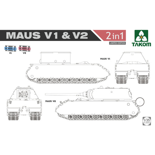 Takom 1/35 WWII Maus V1 & V2 2 in 1 (Limited Edition) Plastic Model Kit