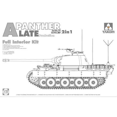 Takom 1/35 WWII German medium Tank Sd.Kfz.171/267 Panther A late production w/ full interior kit 2 in 1 Plastic Model Kit