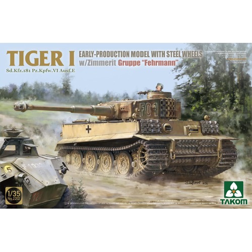 Takom 1/35 Tiger I Sd.Kfz.181 Pz.Kpfw.VI Ausf.E Early Production Model w/ Steel Wheels w/ Zimmerit Groppe "Fehrmann" Plastic Model Kit