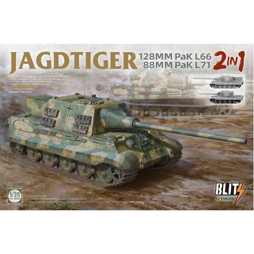 Takom 1/35 Jagdtiger 128 mm Pak L66 & 88mm Pak L71 2 in 1 Plastic Model Kit [8008]