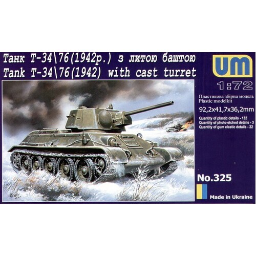 Unimodels 1/72 WWII MEDIUM TANK T-34/76 (model 1942 ) with cast turret Plastic Model Kit