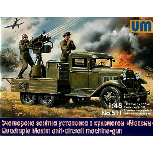 Unimodels 1/48 Soviet truck GAZ-AAA with anti-aircraft plant "Maksim" Plastic Model Kit