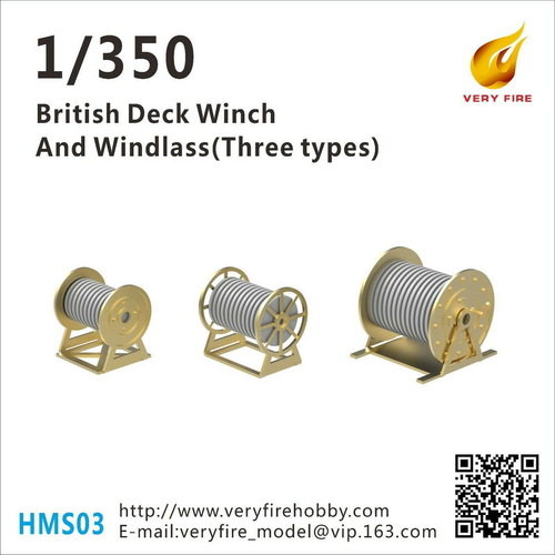 Very Fire 1/350 British deck winch and windlass, 3 types (23 sets)