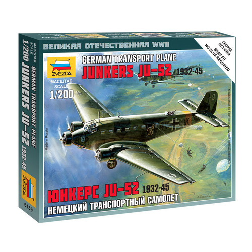 Zvezda 1/200 Junkers Ju-52 Transport Plane Plastic Model Kit