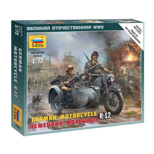 Zvezda 1/72 German Motorcycle R-12 Plastic Model Kit