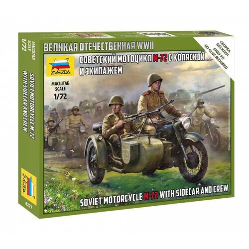 Zvezda 1/72 Soviet M-72 Sidecar Motorcycle w/Crew Plastic Model Kit